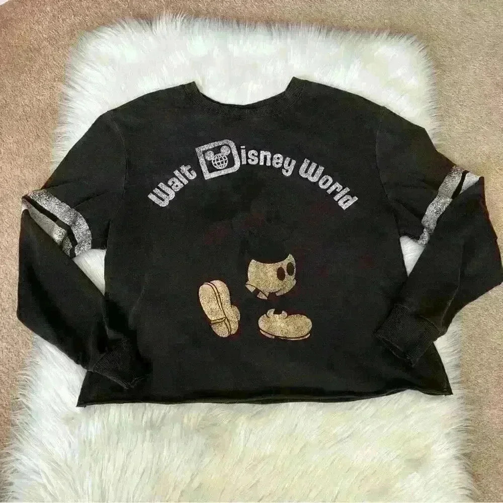 Walt Disney World Mickey Football Stripe Crop T-Shirt Medium